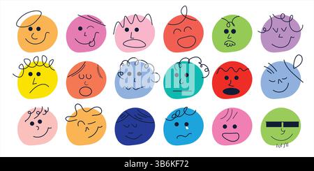 Collection de visages drôles de Doodle exprimant divers sentiments Illustration de Vecteur