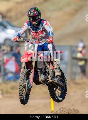 01 juin 2024 Sacramento, CA USA Dylan Ferrandis Phoenix Racing Honda(14)prend de l'air dans la section 27-28 lors du Championnat Pro Motocross 450 au Hangtown Classic Sacramento, CA Thurman James / CSM (crédit image : © Thurman James/CSM via ZUMA Press Wire) Banque D'Images