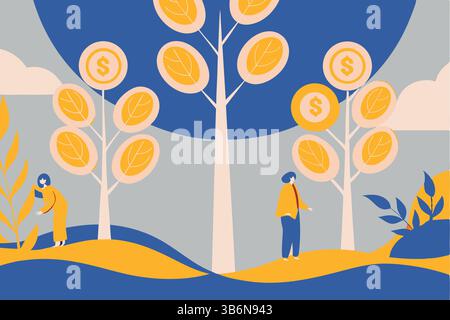 Illustration minimaliste de personnages stylisés avec thème argent Illustration de Vecteur