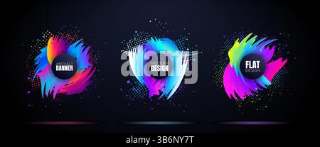 Illustration vectorielle. Arrière-plans dynamiques aux couleurs vives. Graphique d'art moderne. Cadre de contour de pinceau d'encre avec texte. Peinture éclaboussure et points demi-teintes Illustration de Vecteur