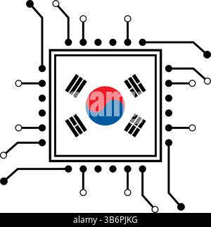 Ensemble d'illustration vectorielle de puces ai, icônes de processeur CPU avec drapeau. Technologie pour l'intelligence artificielle, les semi-conducteurs et l'industrie technologique. Illustration de Vecteur