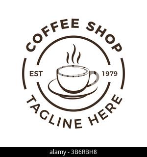 Modern Coffee Shop logo Design – emblème de tasse de style vintage pour les cafés et les marques de café. Vecteur Illustration de Vecteur