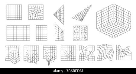Illustration vectorielle. Ensemble de grilles simples : isométrique, déformée, perspective. Éléments de design rétro pour affiches, couvertures de livres, cadres, carte-cadeau Illustration de Vecteur
