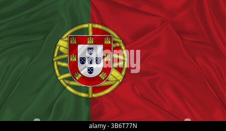 Le drapeau du Portugal avec texture de tissu. Drapeau portugais réaliste agitant Banque D'Images