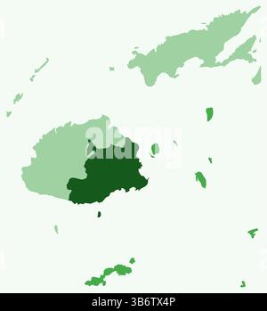 Carte de Fidji avec les régions. Juste une carte de frontière de pays simple avec division de région. Palette de couleurs vertes. Illustration de Vecteur