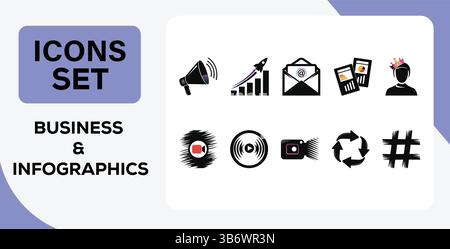 Jeu d'icônes de marketing de médias sociaux – influenceur, création de contenu et graphiques vectoriels de stratégie numérique Illustration de Vecteur