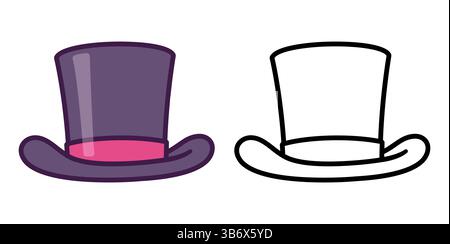 Icône de dessin animé dessinée à la main par chapeau haut de gamme. Noir et blanc et symbole de couleur. Dessin simple, illustration clip art vectorielle. Illustration de Vecteur