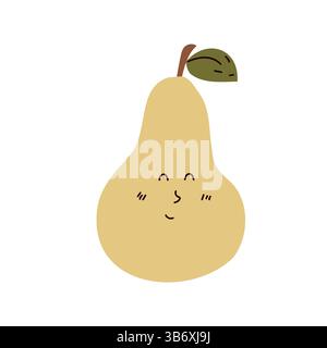 Poire mignonne avec visage souriant illustration vectorielle plate minimale parfaite pour la conception d'enfants, les autocollants, les imprimés et les concepts d'aliments sains. Illustration de Vecteur