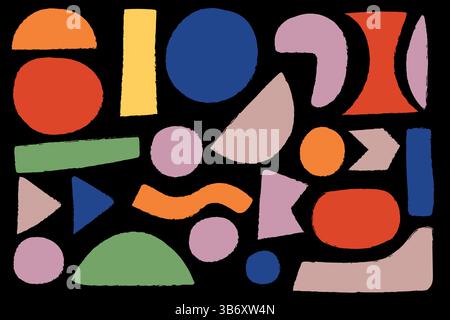 Formes géométriques abstraites dans des couleurs vives et audacieuses sur un fond noir. Illustration de Vecteur