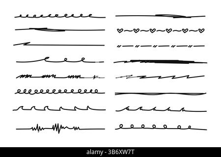 Marqueur griffonne des éléments comportant divers traits, soulignements et lignes ondulées. Illustration de Vecteur
