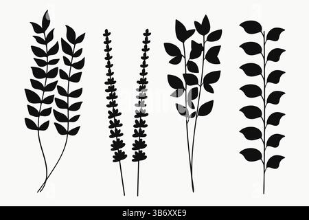 Silhouette de feuilles et de plantes en illustration vectorielle noire Illustration de Vecteur