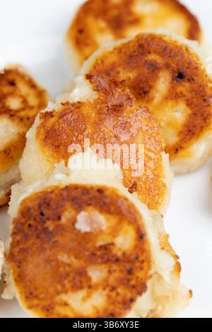 petits gâteaux au fromage faits maison crêpes gros plan, à base de crêpes au fromage cottage avec crème sure Banque D'Images