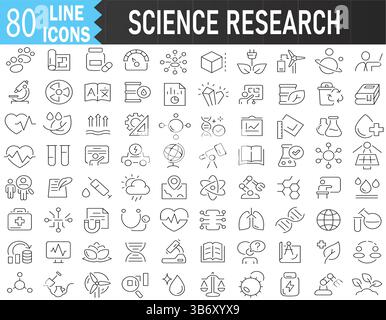 Collection d'icônes de la ligne Science et recherche. Jeu d'icônes de lignes vectorielles modifiables et illustration pour les applications Web et IU..eps Illustration de Vecteur