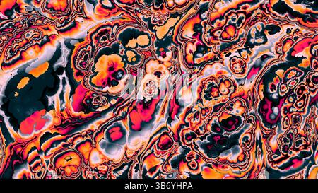 Texture d'art liquide de lave en fusion – tourbillon abstrait rouge vif et orange pour des arrière-plans dynamiques audacieux Banque D'Images