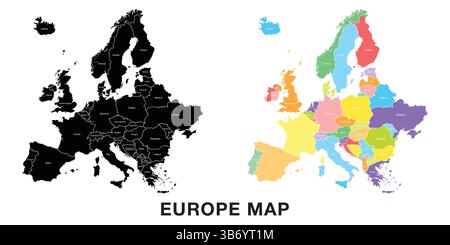 Carte de l'Europe. Inclut l'Allemagne, les pays-Bas, la Belgique, le Luxembourg, l'Autriche, Suisse, France, Monaco, Liechtenstein, avec des divisions régionales. Isola Illustration de Vecteur