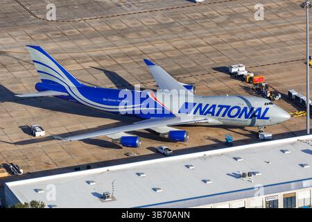 Orlando, États-Unis - 17 octobre 2024 : vue aérienne de l'avion Boeing 747-400F de National Airlines à l'aéroport d'Orlando, États-Unis. Banque D'Images