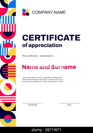 Modèle vertical de certificat commercial avec bordure géométrique de motif abstrait. Vector Modern Graphic diplôme, certificat de récompense et d'appréciation templ Illustration de Vecteur