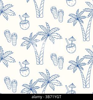 Scène de plage relaxante avec des palmiers, des noix de coco et des tongs parfaites pour les vibrations estivales Illustration de Vecteur