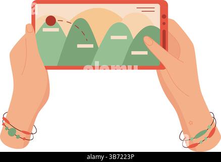 Mains tenant le jeu de téléphone portable Illustration de Vecteur