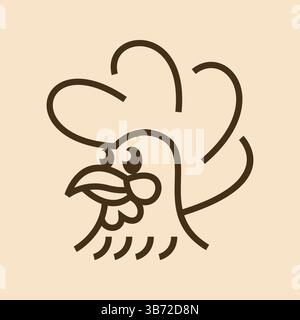 Une illustration épurée et moderne d'une tête de coq utilisant des traits continus et audacieux, parfaite pour les logos, les icônes ou les thèmes de design minimaliste Illustration de Vecteur