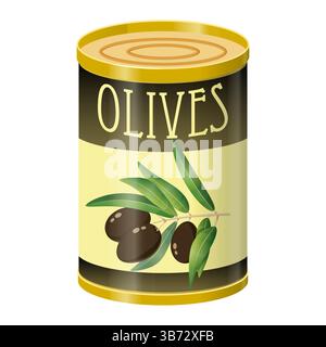 Olives noires en boîte métallique Illustration de Vecteur