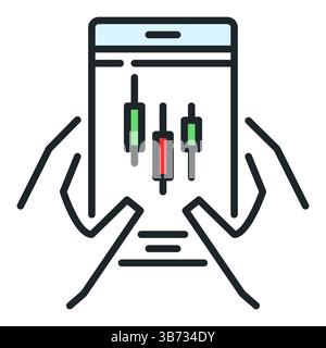 Smartphone avec icône ou signe coloré de concept de trading mobile de vecteur de graphique de chandelier Illustration de Vecteur