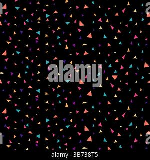 Motif Confetti Triangle coloré sur fond noir. Texture d'ambiance de fête minimale. Effet mosaïque néon. Design géométrique sans couture. Illustration de Vecteur