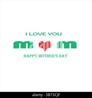 Je t'aime Maman. Carte de voeux pour la fête des mères. Illustration graphique vectorielle ou concept de logo. Symboles d'amour sur fond blanc. Fichier EPS modifiable. Illustration de Vecteur