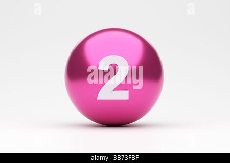 Sphère rose avec un numéro deux blanc sur fond blanc, parfaite pour illustrer des concepts liés à la numérologie, aux mathématiques ou simplement au nombre t Banque D'Images