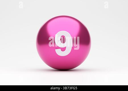 Sphère rose représentant le numéro neuf sur fond blanc, idéale pour les illustrations liées à la numérologie, aux mathématiques ou aux anniversaires Banque D'Images