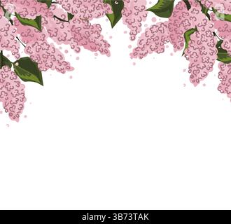 Cadre de fleurs de lilas rose frais. Lilas brunches frontière. Illustration isolée vectorielle Illustration de Vecteur