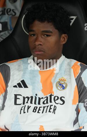 Madrid, Espagne. 04 mai 2025. Endrick du Real Madrid lors du match de football de la Liga entre le Real Madrid CF et le RC Celta le 4 mai 2025 au stade Santiago Bernabeu de Madrid, Espagne photo Laurent Lairys/ABACAPRESS.COM crédit : Abaca Press/Alamy Live News Banque D'Images