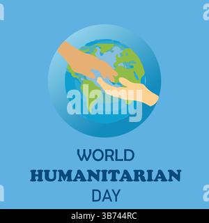 Concept créatif de la Journée humanitaire mondiale avec carte du monde et icônes de mains pour affiches, bannières, médias sociaux - vecteur de fond bleu. Illustration de Vecteur