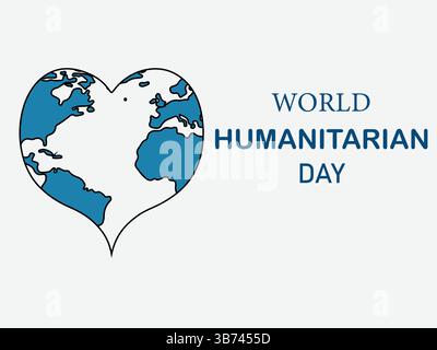 Concept créatif de la Journée mondiale de l'aide humanitaire avec carte du monde en forme de cœur pour affiches, bannières, médias sociaux. Illustration vectorielle. Fichier EPS modifiable. Illustration de Vecteur