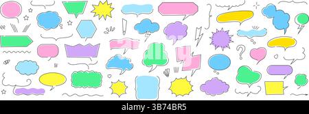 Collection vectorielle colorée dessinée à la main de paroles comiques et de bulles de pensée dans diverses formes et styles, idéale pour les conceptions pop art, la communication Illustration de Vecteur