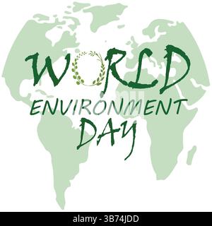 Journée mondiale de l'environnement 5 juin World Map Plant concept fichier modifiable EPS – célébrez la nature avec des éléments de design respectueux de l'environnement. Illustration de Vecteur