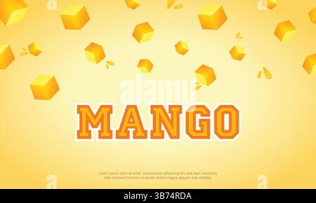 Cubes de mangue tombant sur fond, conception vectorielle de bannière horizontale de mangue. Illustration de Vecteur