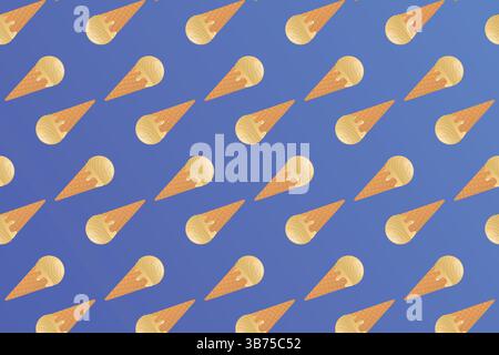 Motif répétitif vectoriel sans couture de crèmes glacées dans des cônes gaufrés. Illustration de Vecteur