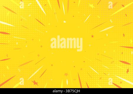 Fond de bande dessinée jaune Pop Art. Fond de style demi-teinte animé créatif moderne avec des étoiles et éclatement de rayons pour couverture rétro, bannière, affiche Illustration de Vecteur