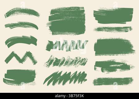 Collection de traits de pinceau d'encre. Jeu de traits de la forme en gros gras. Bannières grunge vertes épaisses, soulignent et soulignent les textures de pinceau pour les affiches Illustration de Vecteur