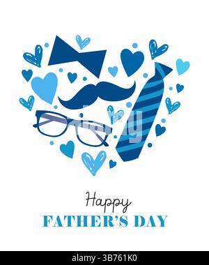 Joyeux jour des pères, je t'aime papa carte de voeux - coeur avec accessoires pour hommes. Design créatif de bannière ou d'affiche pour le meilleur papa jamais. Illustration vectorielle Illustration de Vecteur