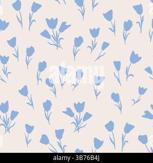 Spaced Small Tulip Shapes Seamless Vector Pattern, imprimé floral bleu et blanc pour le tissu. Illustration vectorielle Illustration de Vecteur
