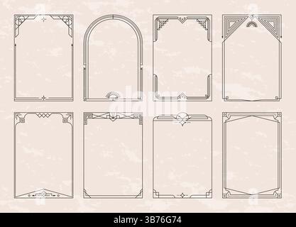 Cadre Art déco. Éléments ornementaux en lignes dorées, design de bordure de mariage bohème moderne ou décoration florale simple et minimaliste. Cadre filigrané, rectangle luxueux et élégant. Ensemble d'illustrations vectorielles isolées Illustration de Vecteur