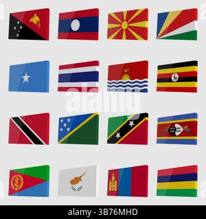 Vecteur de drapeaux nationaux 3D avec des reflets dans un style isométrique Illustration de Vecteur