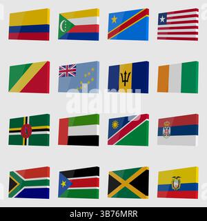 Ensemble isométrique de drapeaux vectoriels avec les points forts de différents pays du monde Illustration de Vecteur