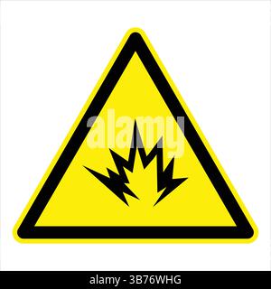 Panneau d'avertissement triangulaire jaune représentant un risque d'explosion, indiquant un danger potentiel et appelant à la prudence. Illustration de Vecteur
