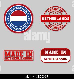 Série de 4 timbres avec drapeau fabriqué aux pays-Bas Illustration de Vecteur