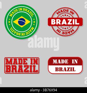 Série de 4 timbres avec drapeau fabriqué au Brésil Illustration de Vecteur