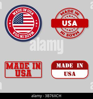 Série de 4 timbres avec drapeau fabriqué aux USA Illustration de Vecteur
