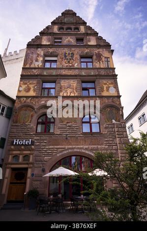 Hôtel, restaurant, Graf-Zeppelin-Haus avec peinture murale, peinture de façade, Constance, Bade-Wuerttemberg, Allemagne, Europe Banque D'Images